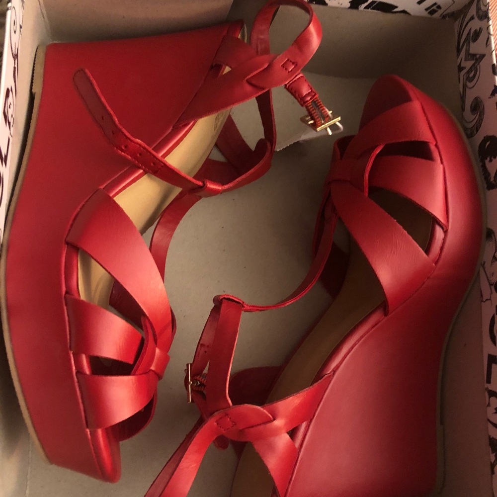Red Strappy Wedges